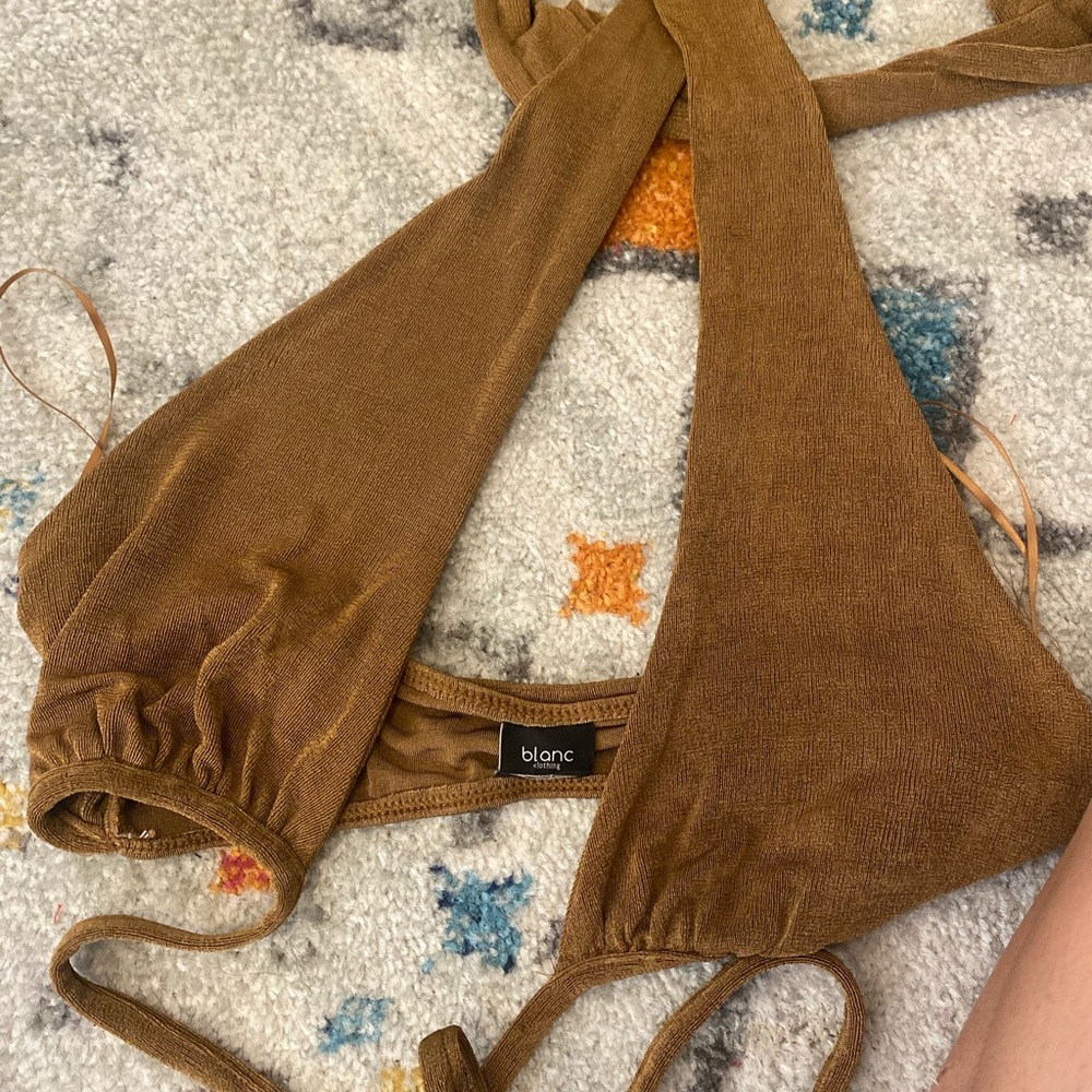 Brown and light pink/cream tie tops